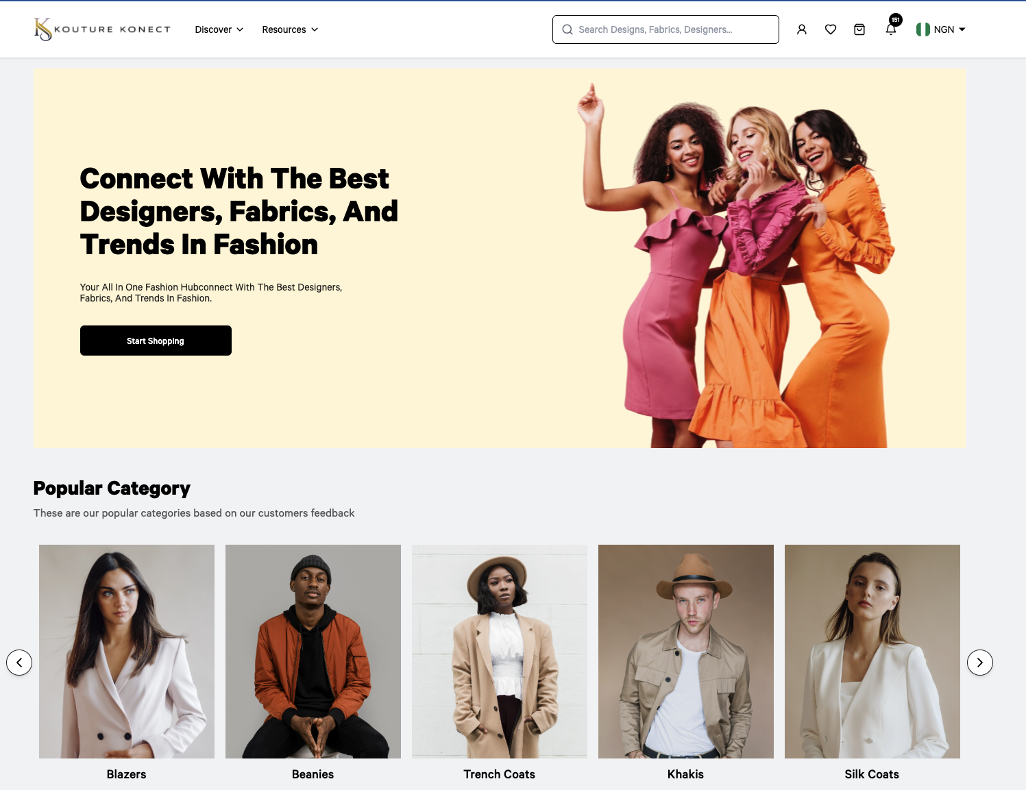 Kouture Konnect fashion marketplace interface