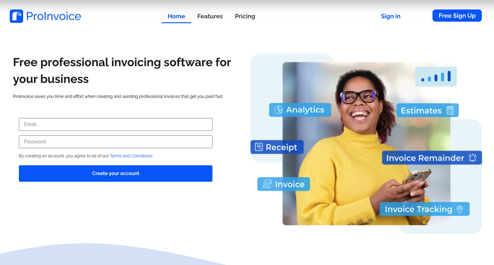 ProInvoice application interface